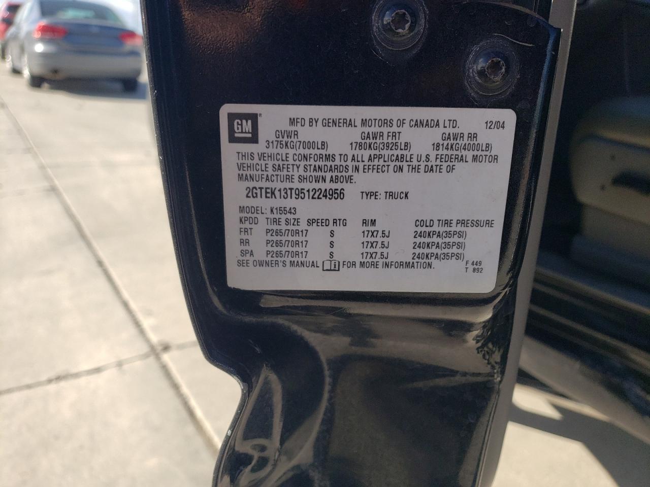 2GTEK13T951224956 2005 GMC New Sierra K1500