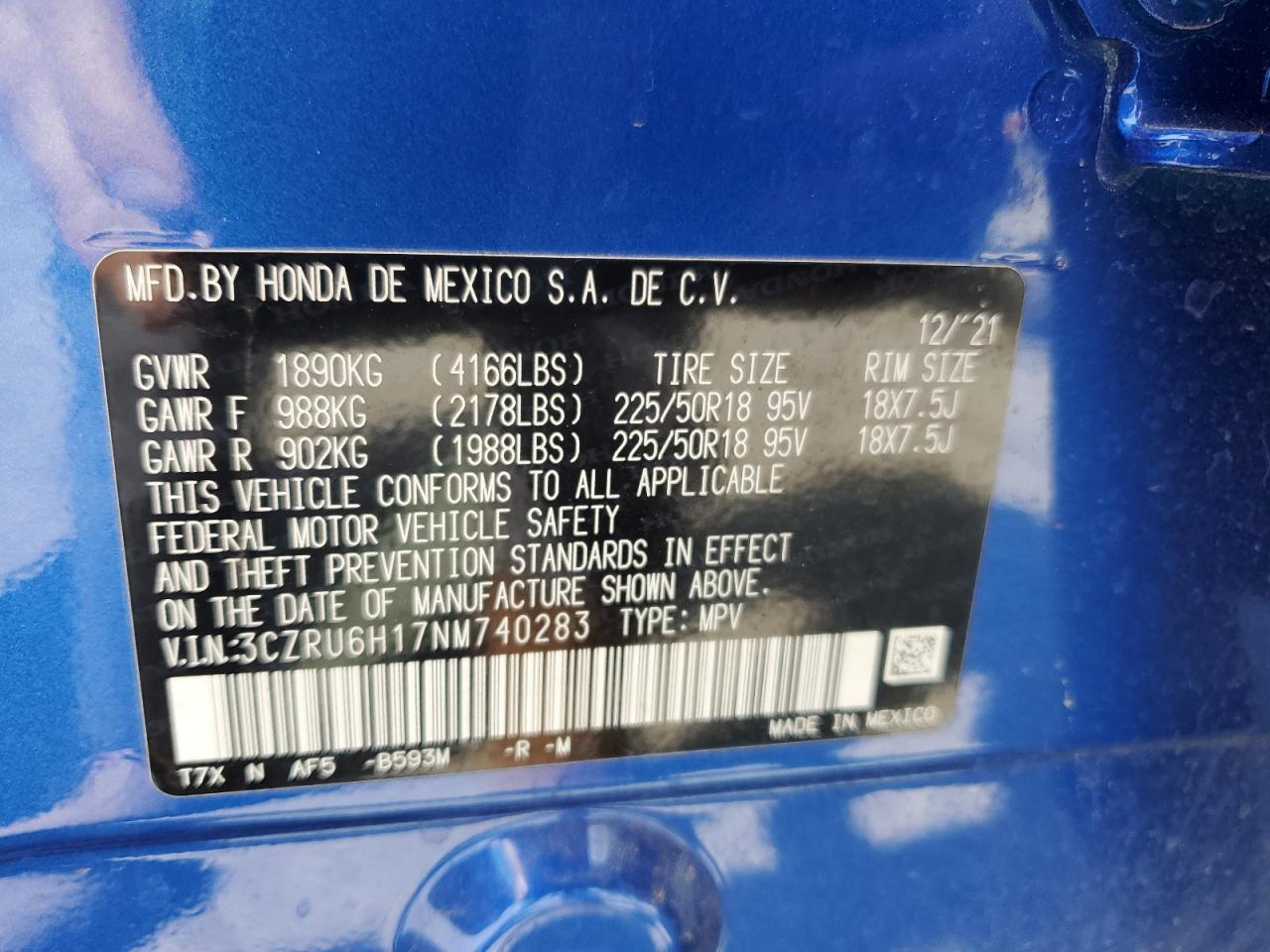 3CZRU6H17NM740283 2022 Honda Hr-V Sport