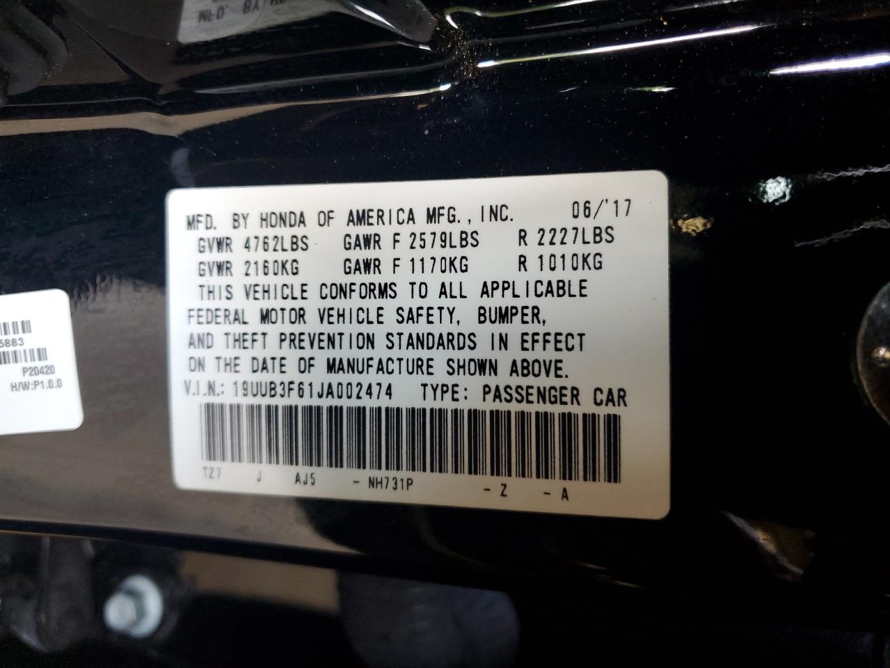 19UUB3F61JA002474 2018 Acura Tlx Tech+A