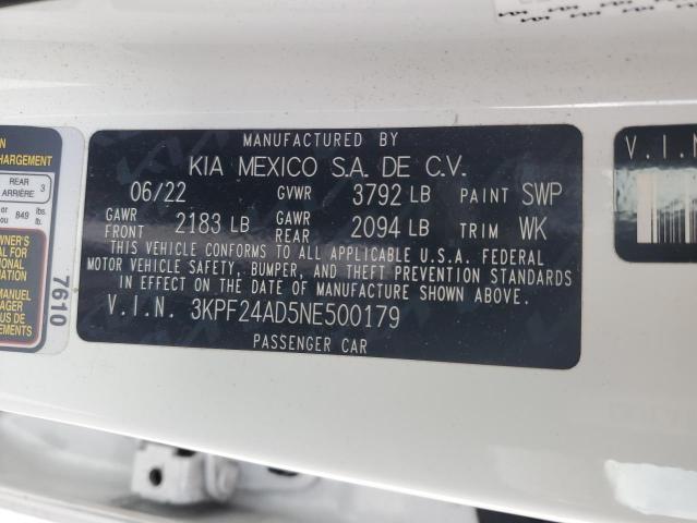 2022 Kia Forte Fe VIN: 3KPF24AD5NE500179 Lot: 55577504