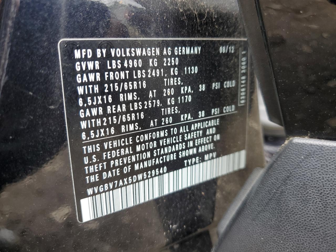 WVGBV7AX5DW529540 2013 Volkswagen Tiguan S