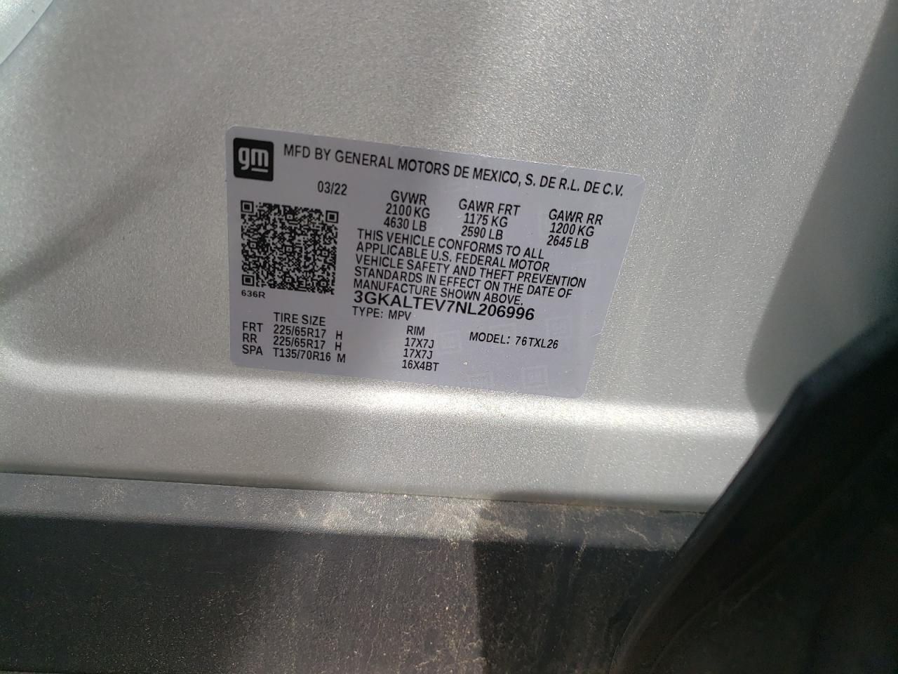 3GKALTEV7NL206996 2022 GMC Terrain Sle