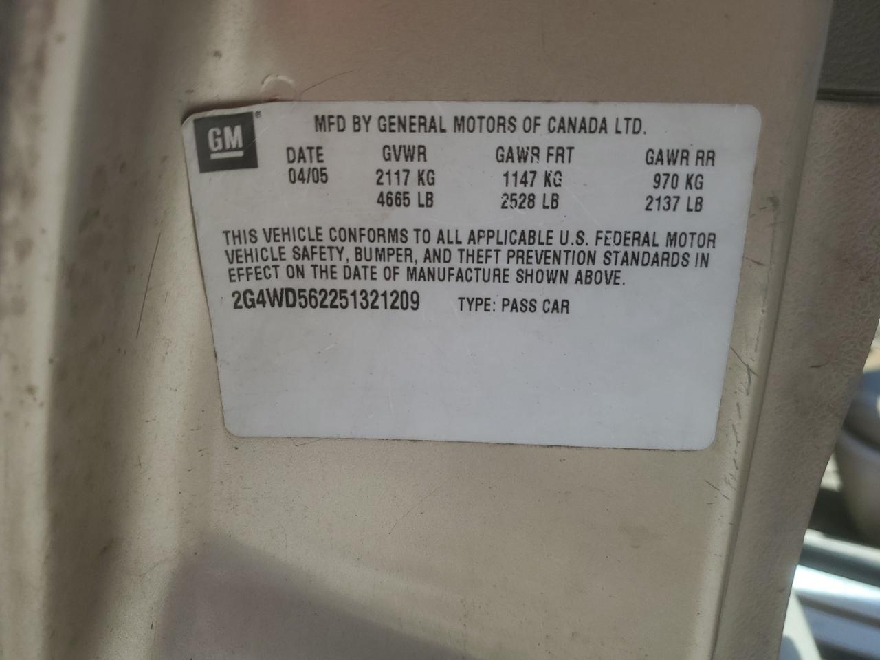 2G4WD562251321209 2005 Buick Lacrosse Cxl