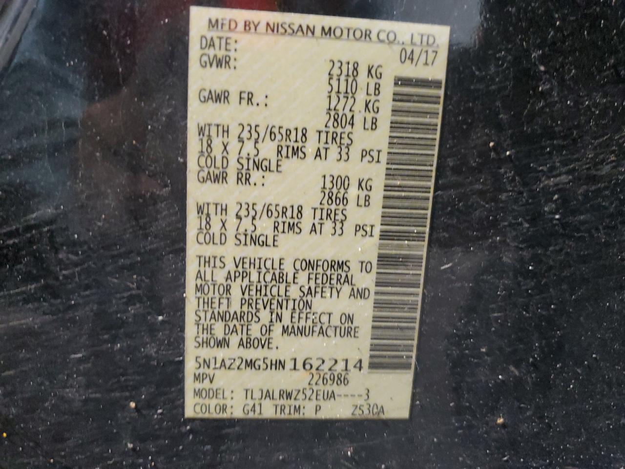 5N1AZ2MG5HN162214 2017 Nissan Murano S