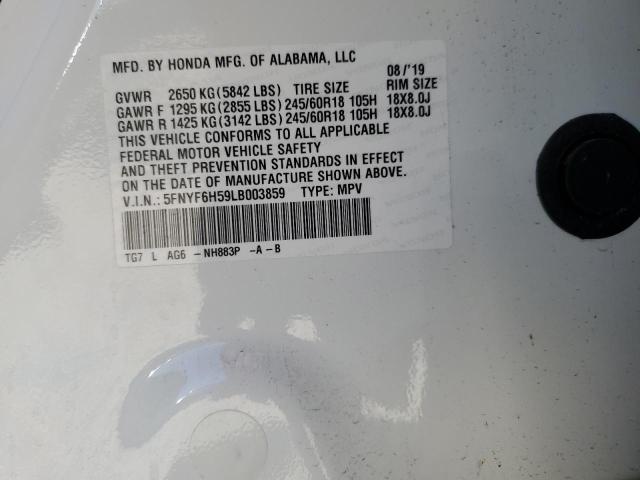 2020 Honda Pilot Exl VIN: 5FNYF6H59LB003859 Lot: 55234644