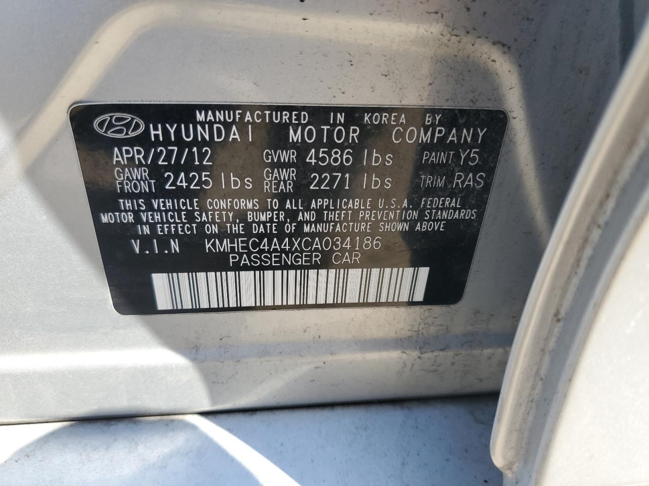 KMHEC4A4XCA034186 2012 Hyundai Sonata Hybrid