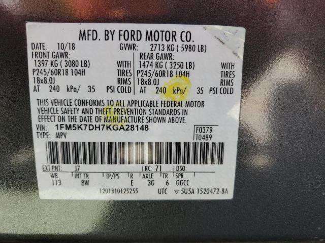 2019 Ford Explorer Xlt VIN: 1FM5K7DH7KGA28148 Lot: 54030274