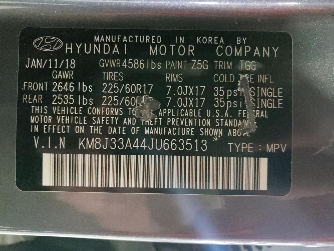 2018 Hyundai Tucson Sel vin: KM8J33A44JU663513