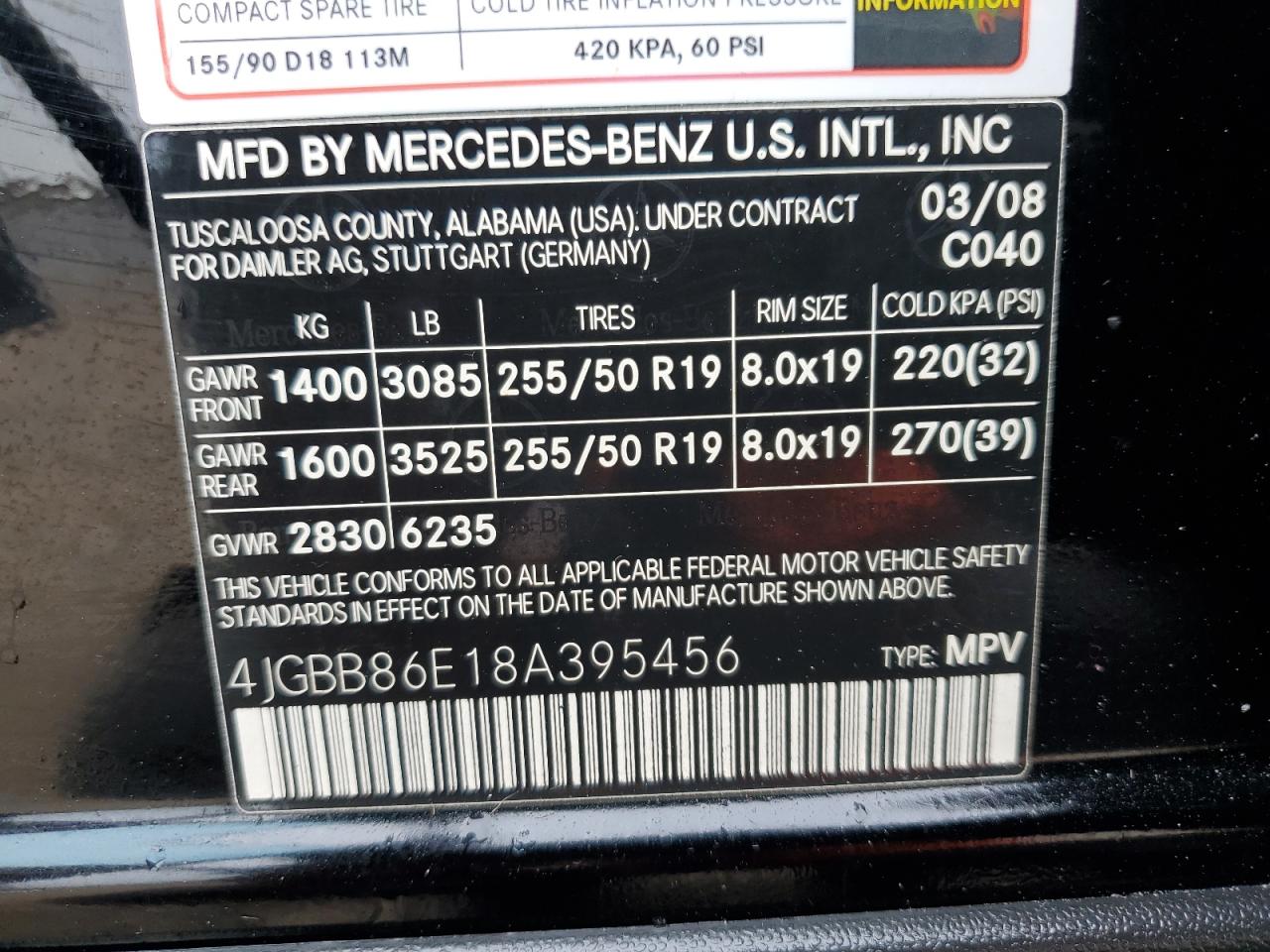 4JGBB86E18A395456 2008 Mercedes-Benz Ml 350