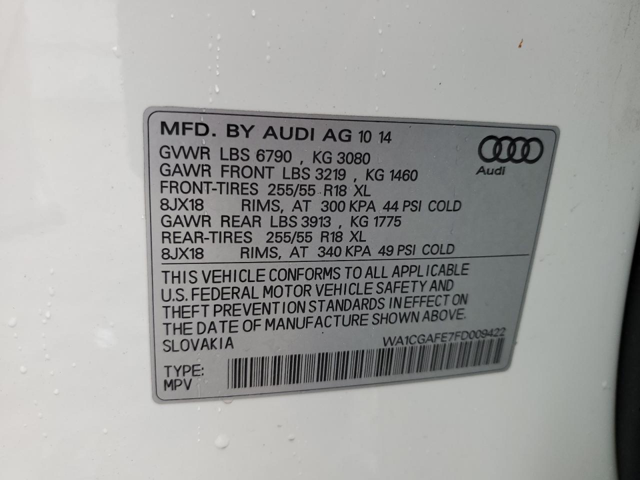 WA1CGAFE7FD009422 2015 Audi Q7 Premium