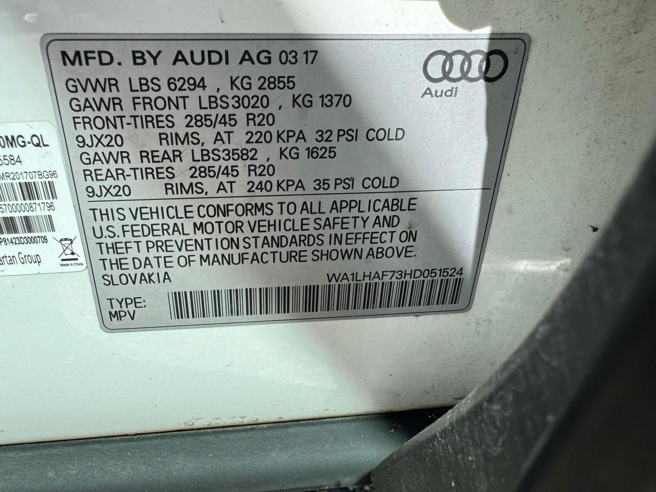 WA1LHAF73HD051524 2017 Audi Q7 Premium Plus