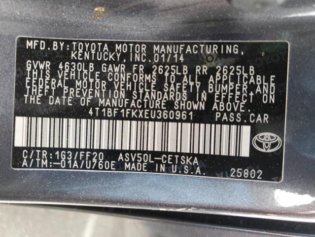 2014 Toyota Camry L VIN: 4T1BF1FKXEU360961 Lot: 52734364