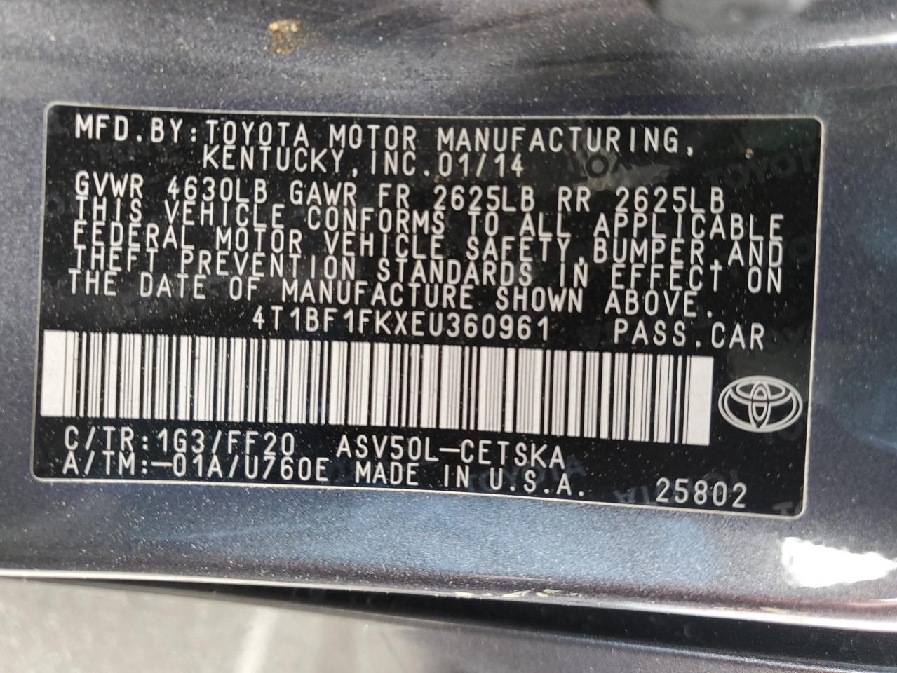 4T1BF1FKXEU360961 2014 Toyota Camry L