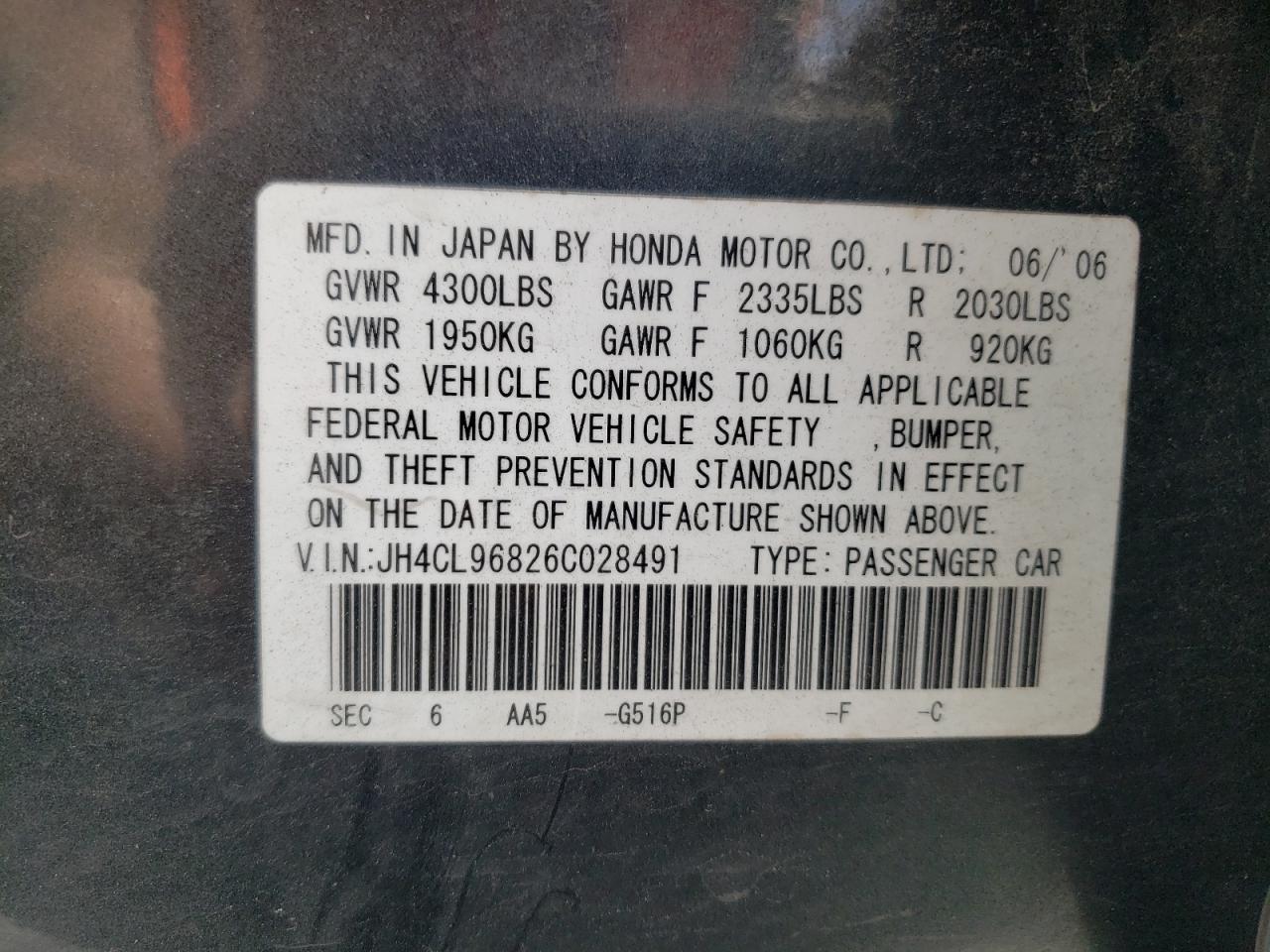 JH4CL96826C028491 2006 Acura Tsx