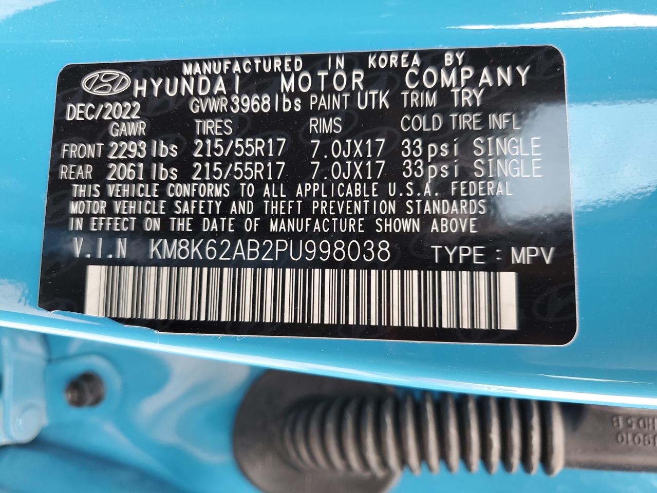 KM8K62AB2PU998038 2023 Hyundai Kona Sel