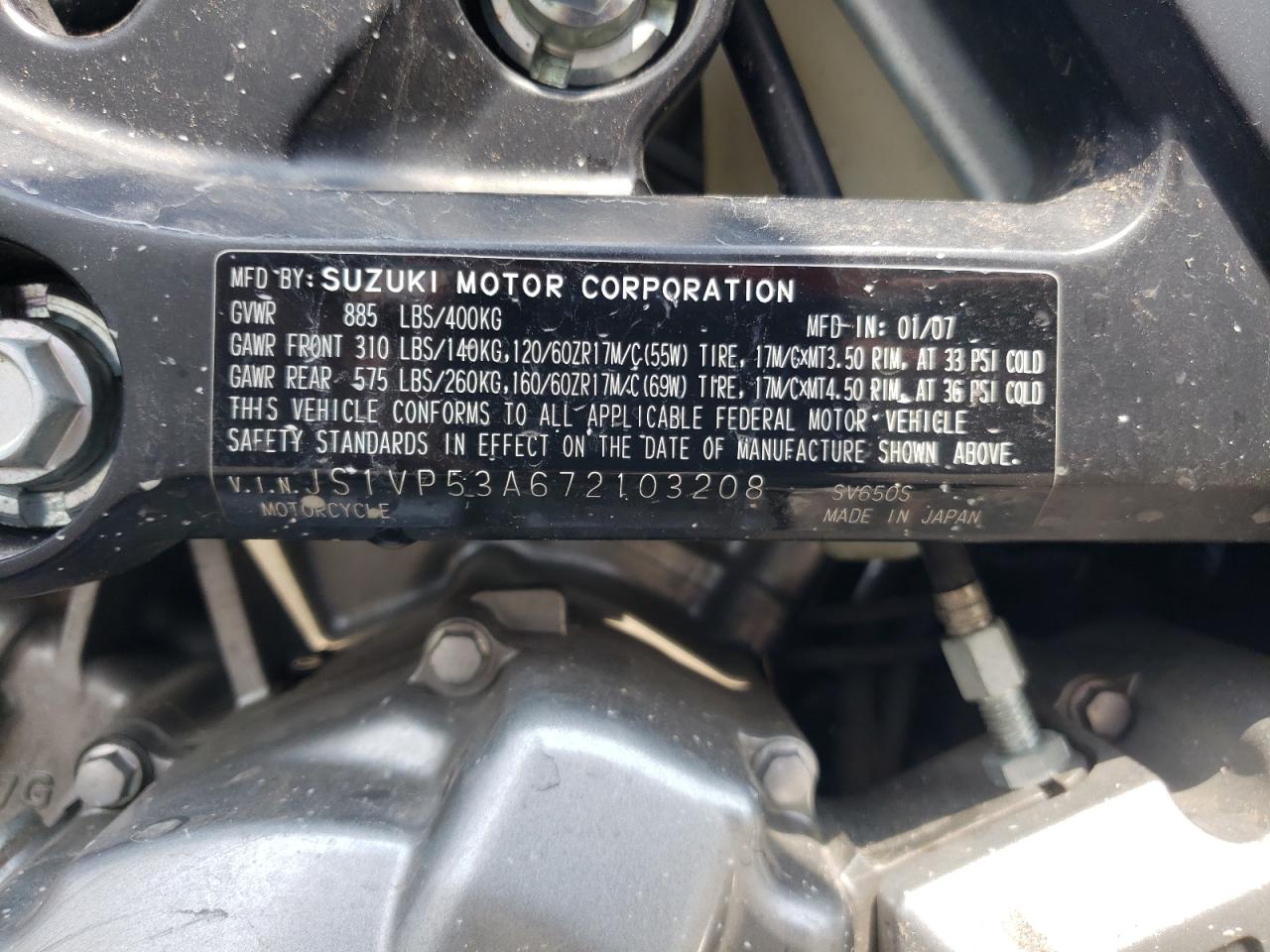 JS1VP53A672103208 2007 Suzuki Sv650