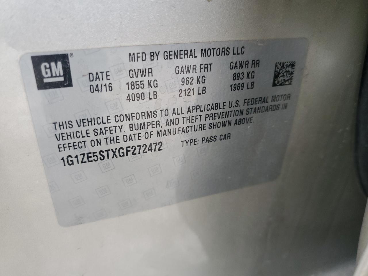 1G1ZE5STXGF272472 2016 Chevrolet Malibu Lt