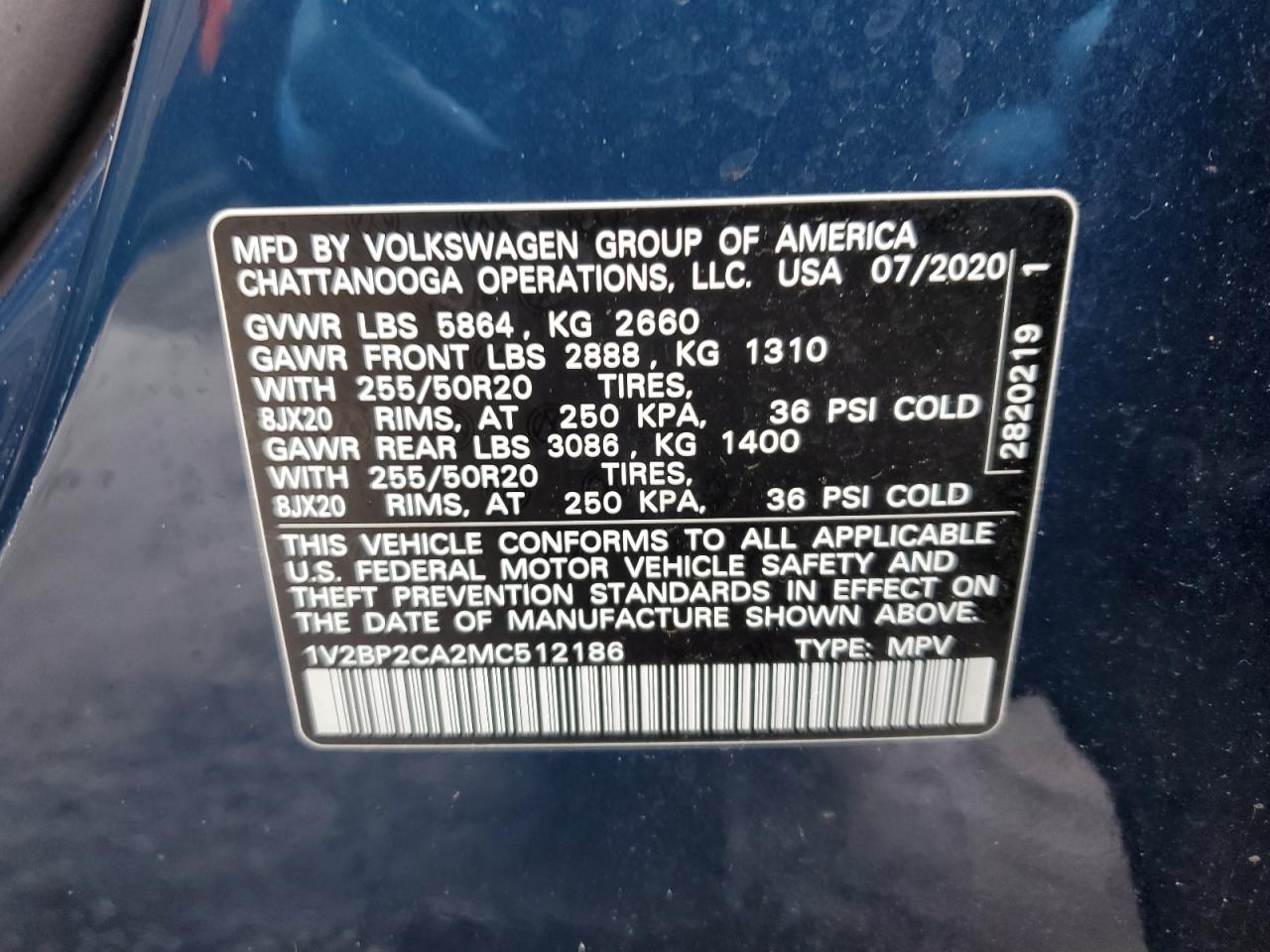 1V2BP2CA2MC512186 2021 Volkswagen Atlas Sel