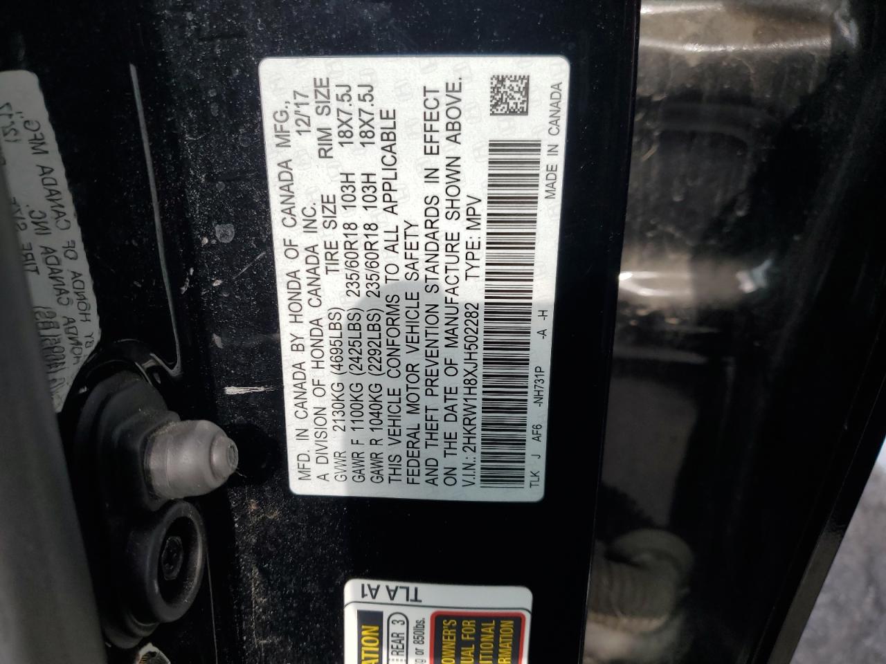 2HKRW1H8XJH502282 2018 Honda Cr-V Exl