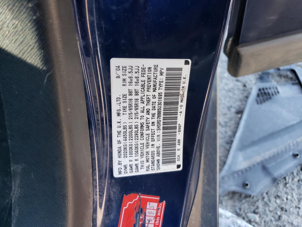 SHSRD78885U301695 2005 Honda Cr-V Ex