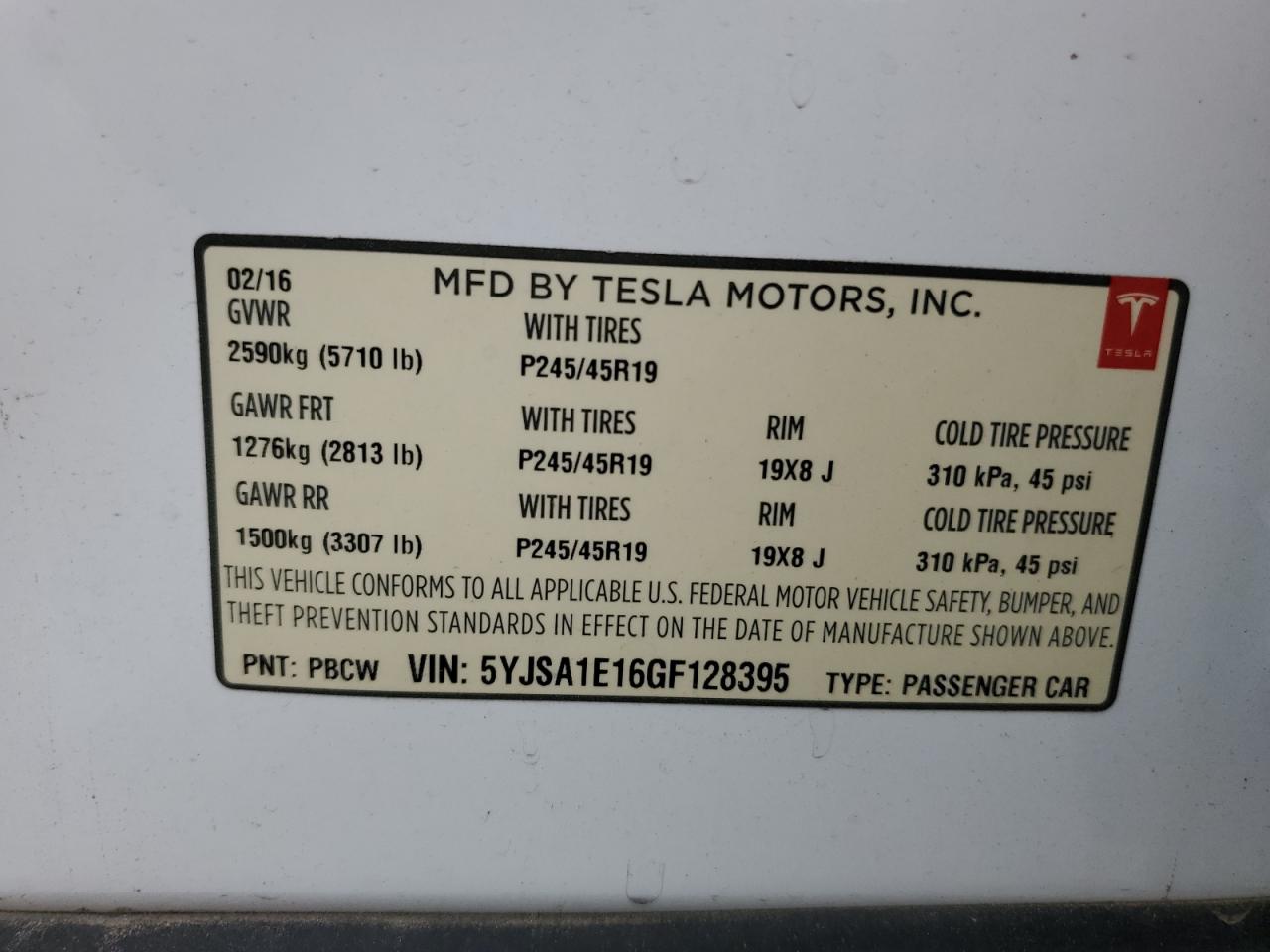 2016 Tesla Model S vin: 5YJSA1E16GF128395