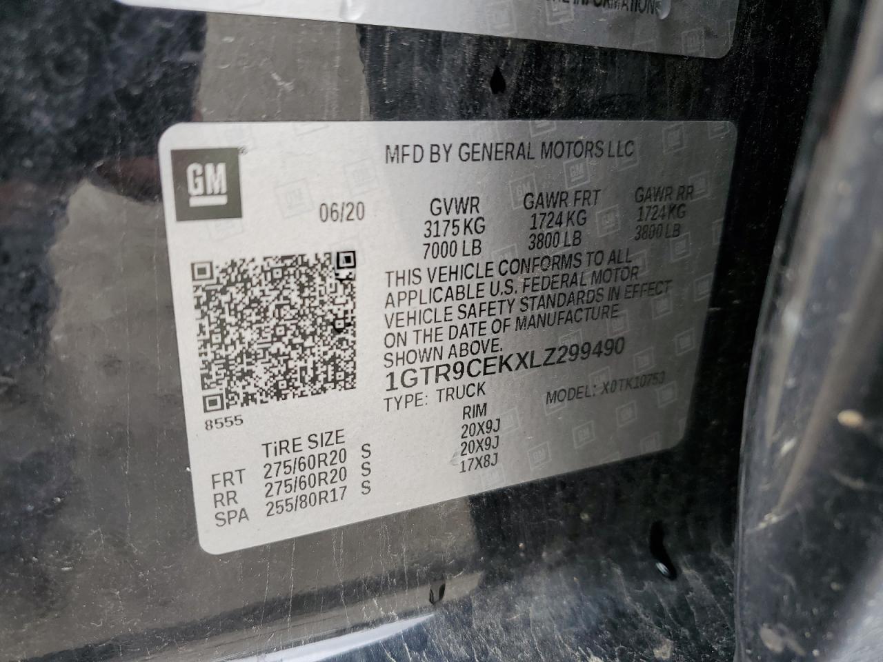 1GTR9CEKXLZ299490 2020 GMC Sierra K1500 Elevation