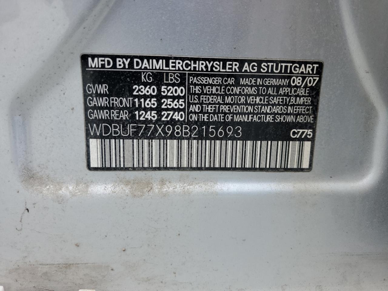 WDBUF77X98B215693 2008 Mercedes-Benz E 63 Amg