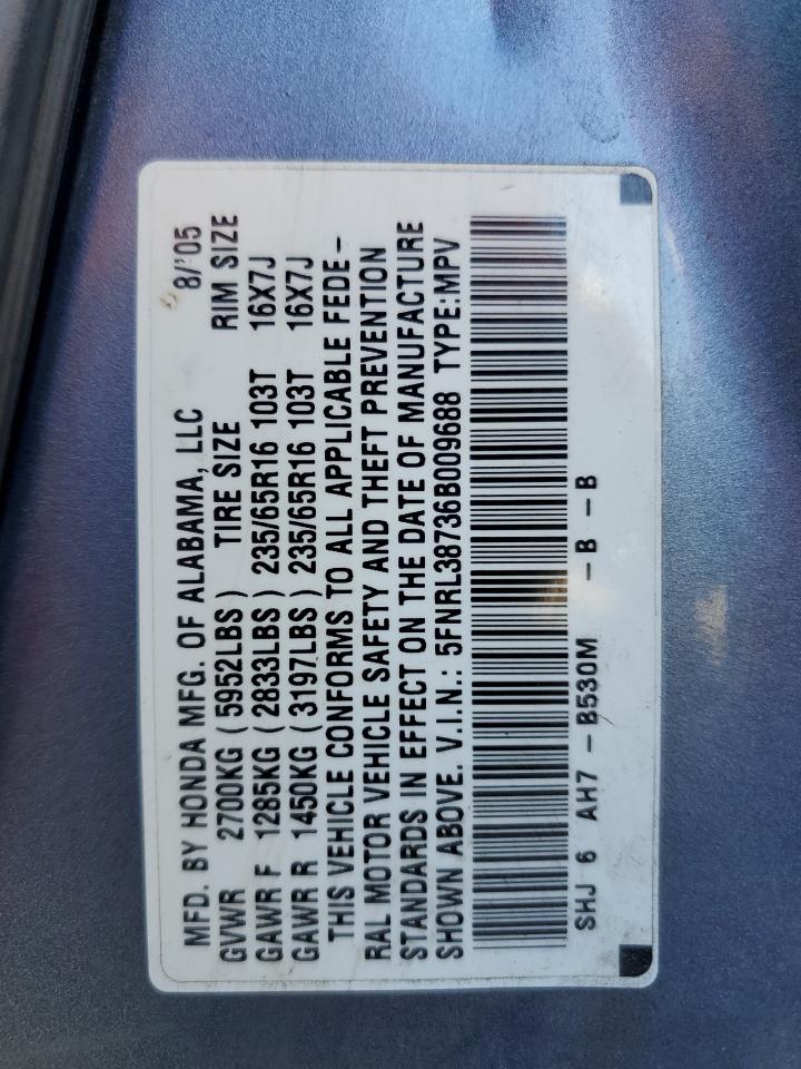 5FNRL38736B009688 2006 Honda Odyssey Exl