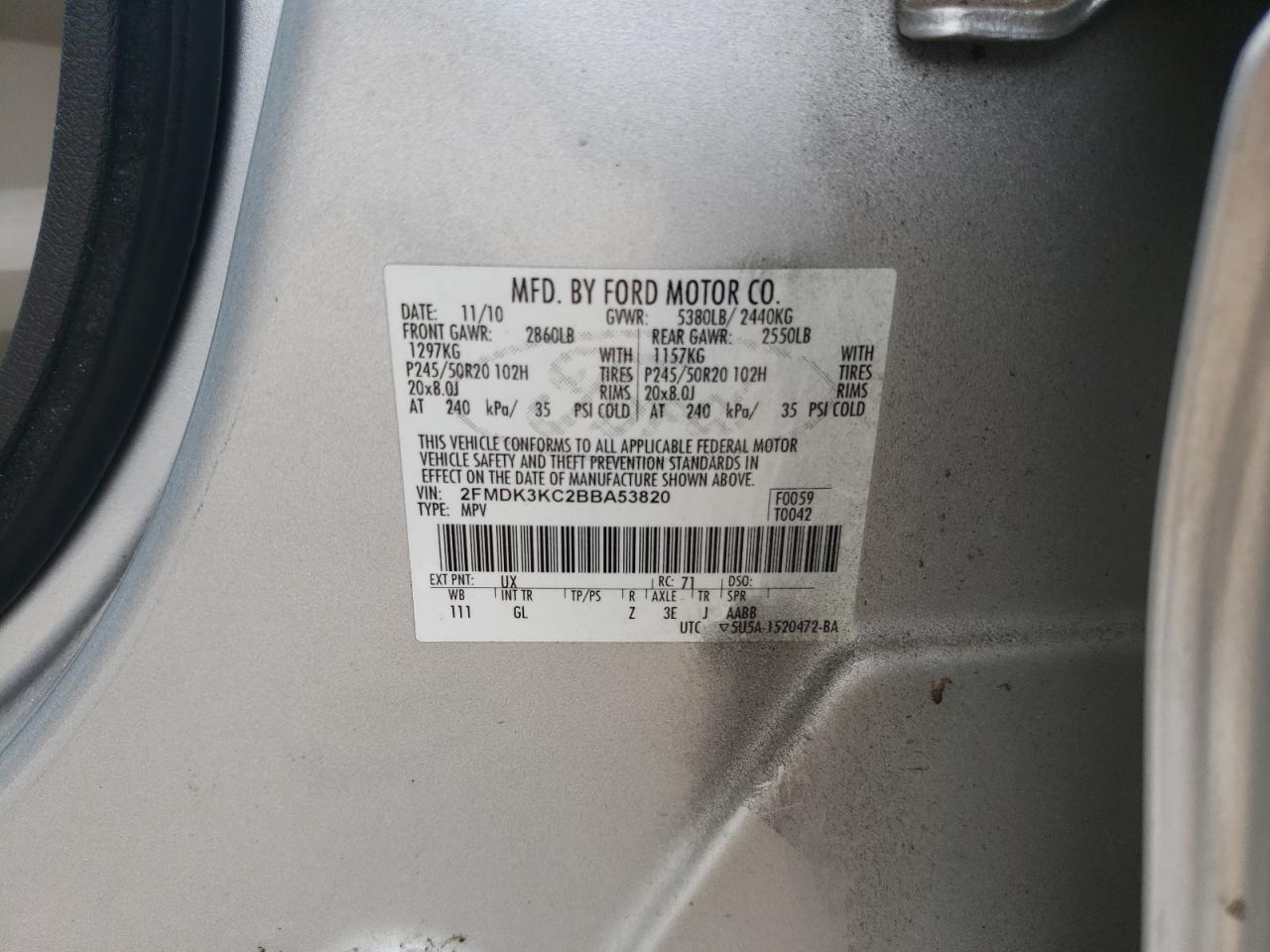 2FMDK3KC2BBA53820 2011 Ford Edge Limited