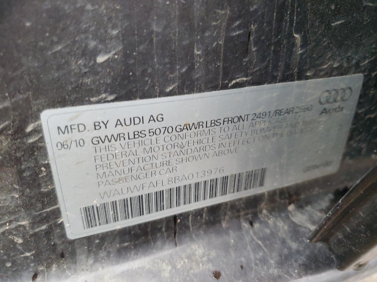 WAUWFAFL8BA013976 2011 Audi A4 Premium Plus