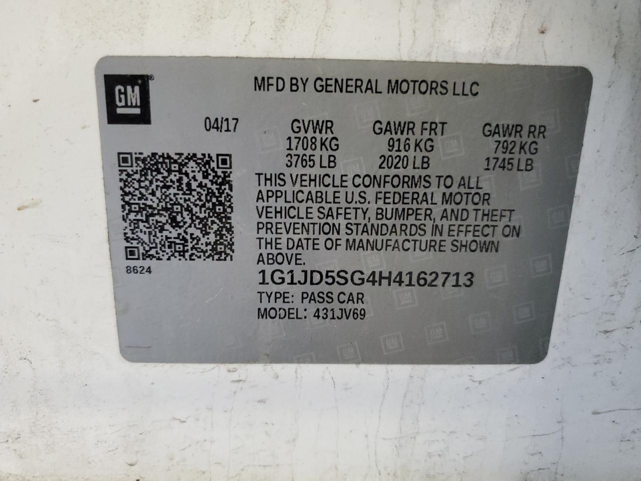 1G1JD5SG4H4162713 2017 Chevrolet Sonic Lt