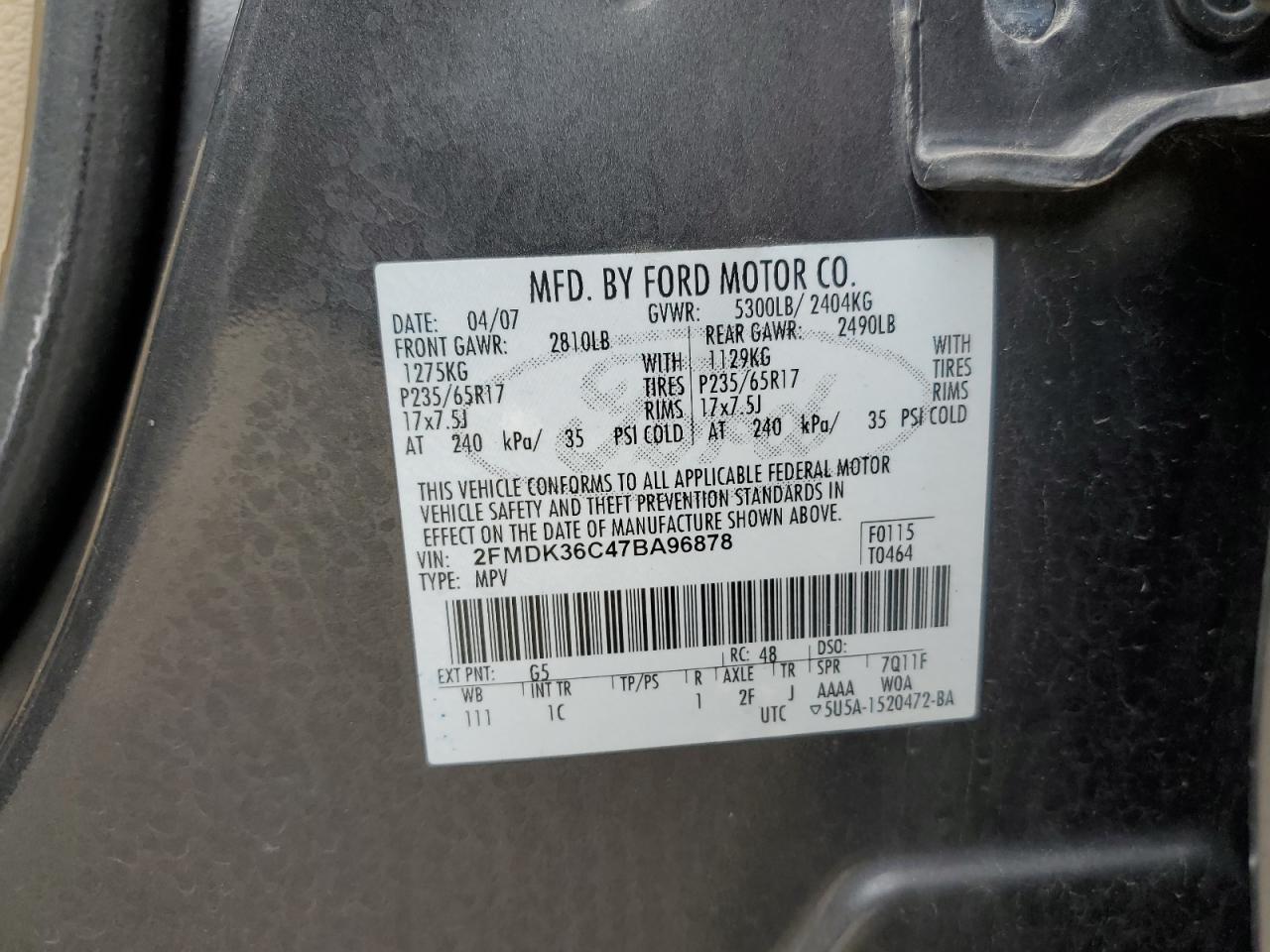 2FMDK36C47BA96878 2007 Ford Edge Se