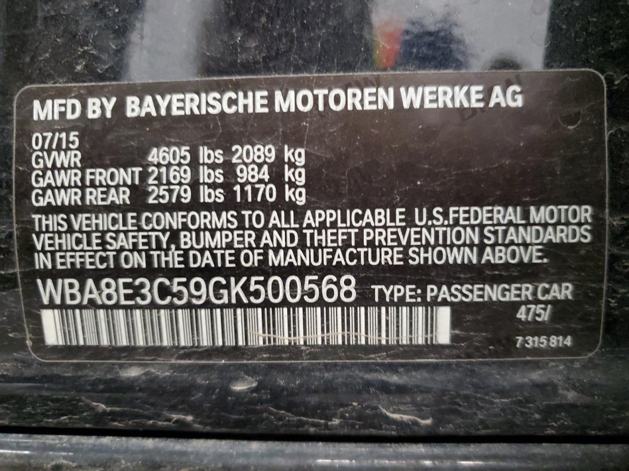 WBA8E3C59GK500568 2016 BMW 328 Xi Sulev