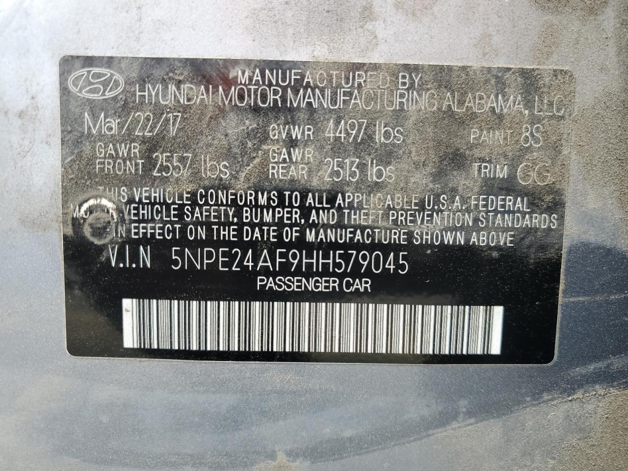 5NPE24AF9HH579045 2017 Hyundai Sonata Se