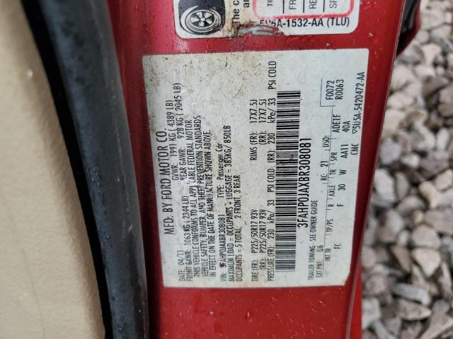 2011 Ford Fusion Sel VIN: 3FAHP0JAXBR308081 Lot: 55444734