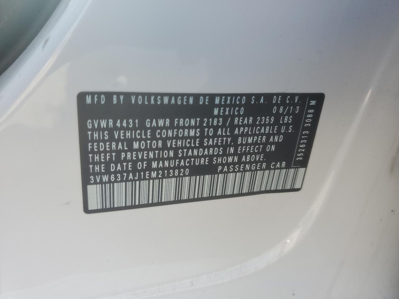 3VW637AJ1EM213820 2014 Volkswagen Jetta Hybrid