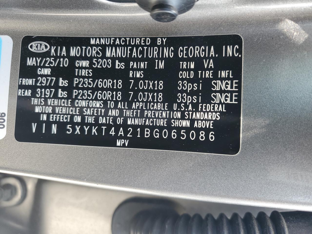 5XYKT4A21BG065086 2011 Kia Sorento Base