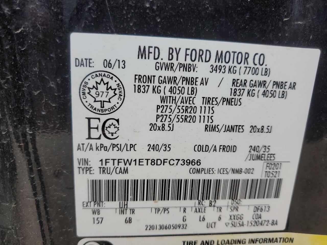 1FTFW1ET8DFC73966 2013 Ford F150 Supercrew