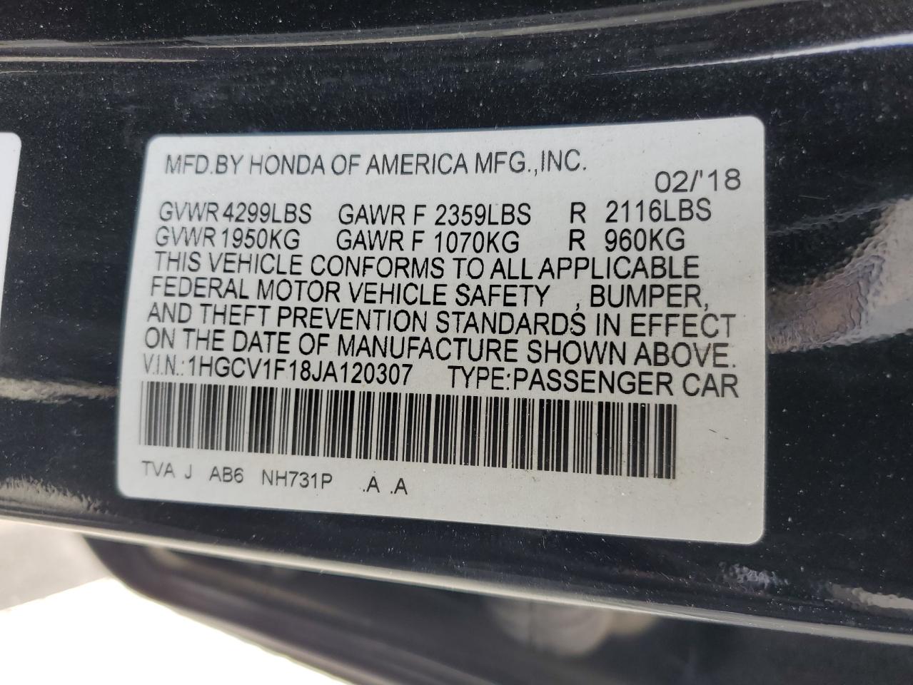 1HGCV1F18JA120307 2018 Honda Accord Lx