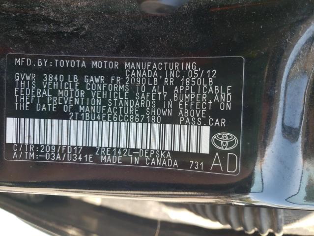 2012 Toyota Corolla Base VIN: 2T1BU4EE6CC867180 Lot: 53326134