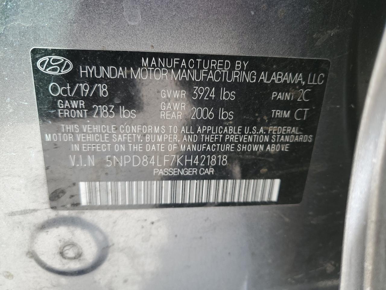 5NPD84LF7KH421818 2019 Hyundai Elantra Sel