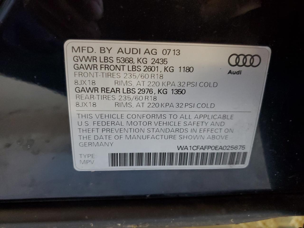 WA1CFAFP0EA025675 2014 Audi Q5 Premium