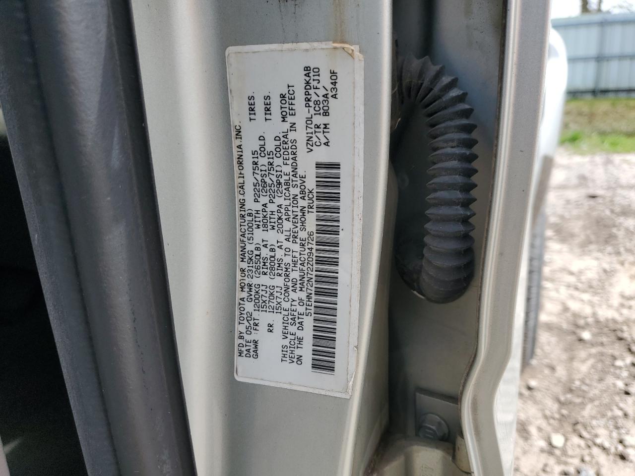 5TEHN72N72Z094726 2002 Toyota Tacoma Double Cab