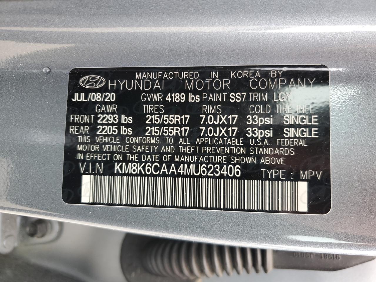 KM8K6CAA4MU623406 2021 Hyundai Kona Sel Plus