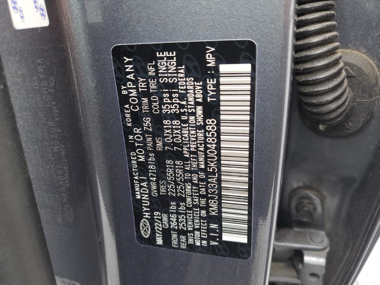 KM8J33AL5KU048588 2019 Hyundai Tucson Limited