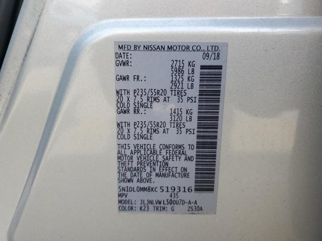 2019 Infiniti Qx60 Luxe VIN: 5N1DL0MM8KC519316 Lot: 55791114