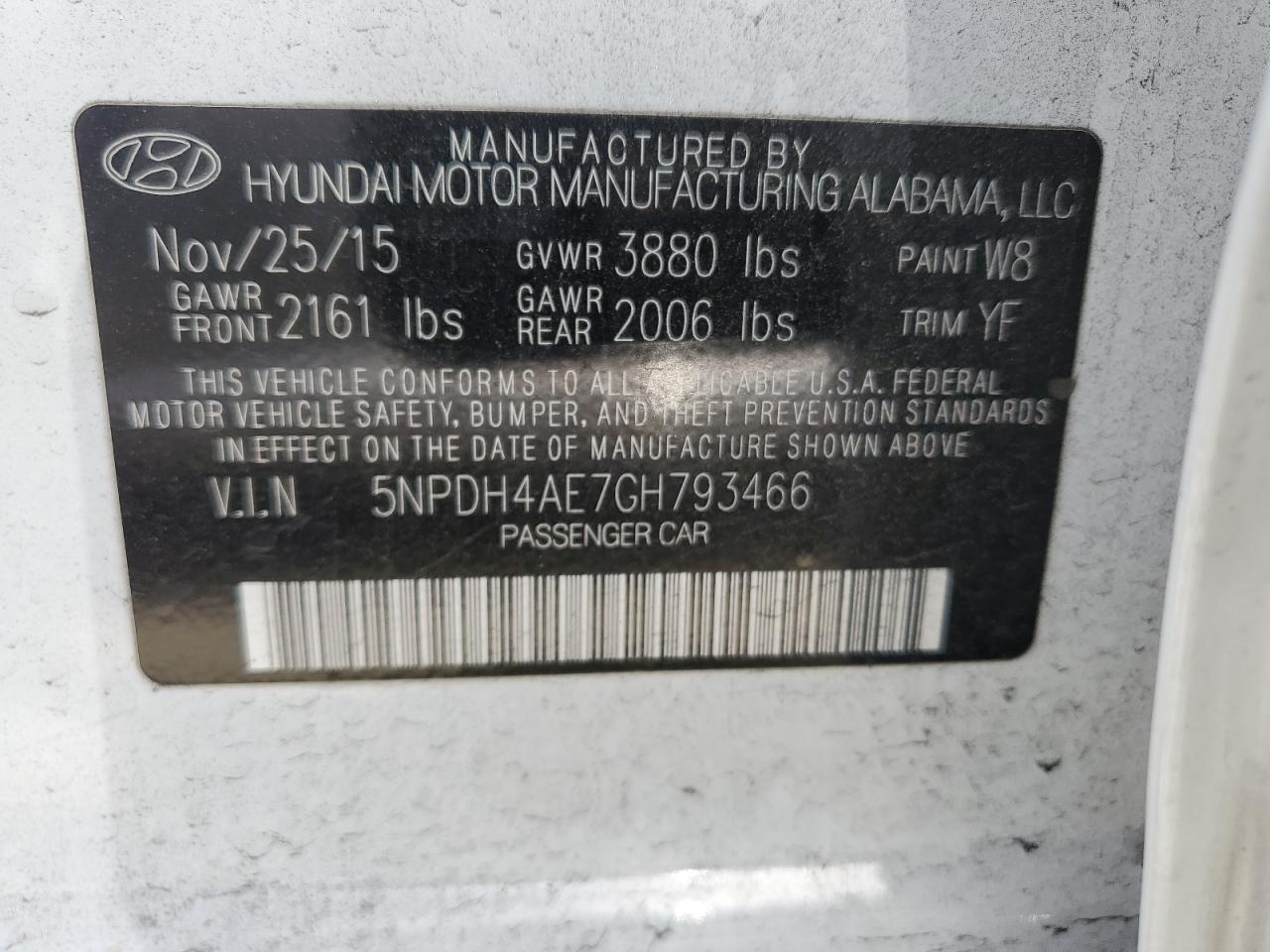 5NPDH4AE7GH793466 2016 Hyundai Elantra Se