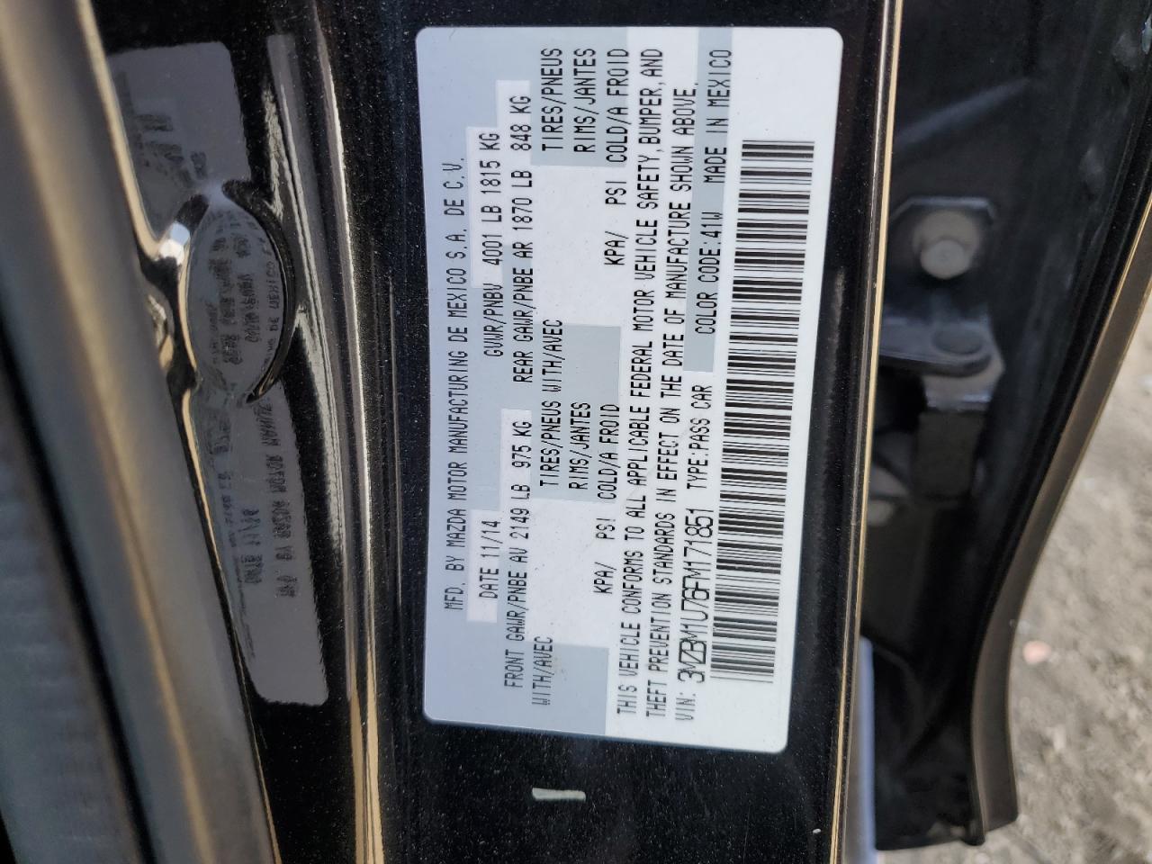 3MZBM1U76FM171851 2015 Mazda 3 Sport