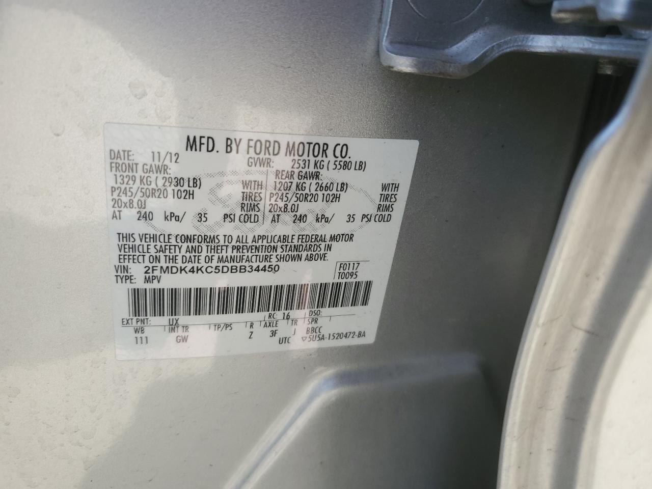 2FMDK4KC5DBB34450 2013 Ford Edge Limited