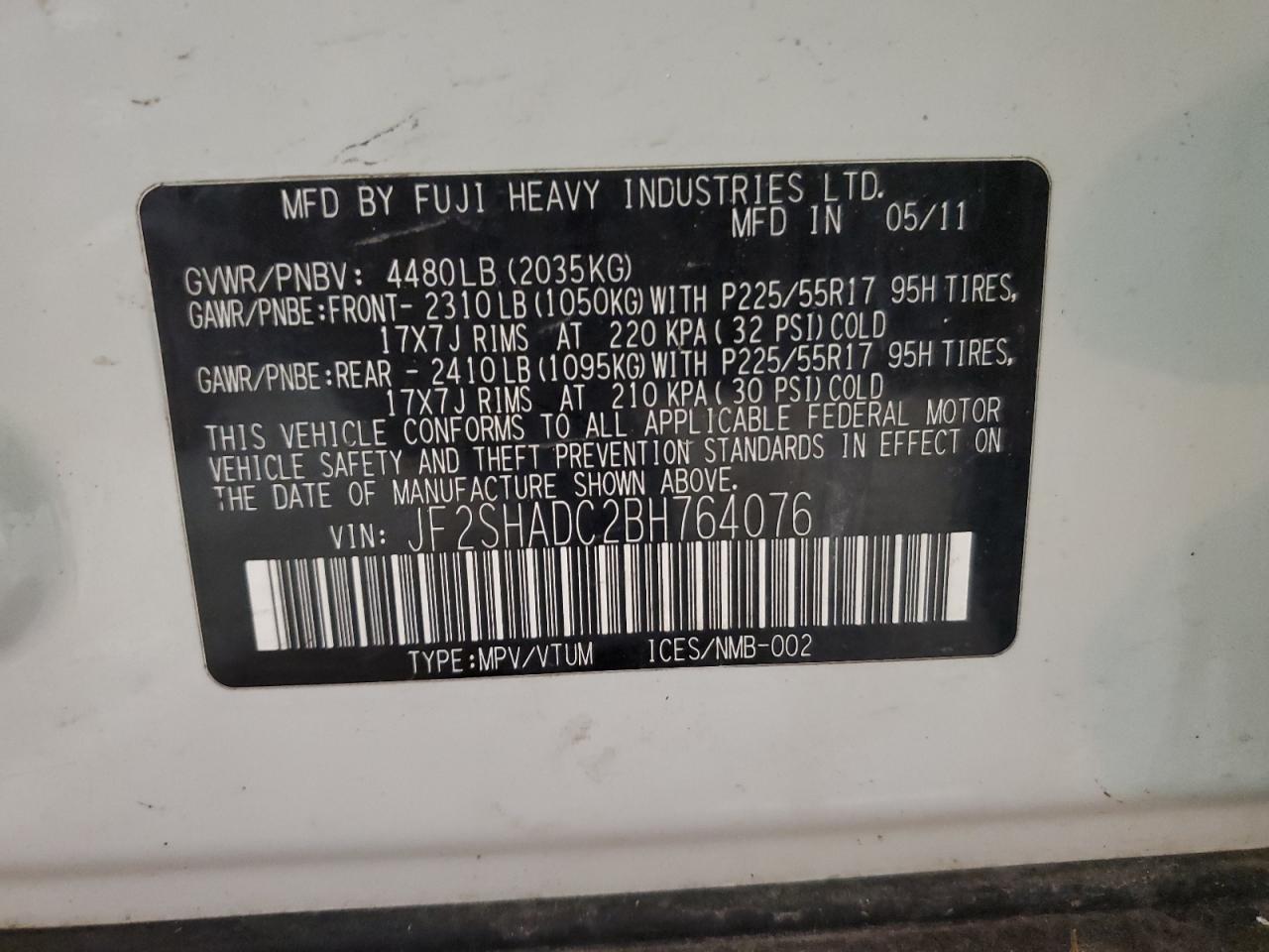 JF2SHADC2BH764076 2011 Subaru Forester 2.5X Premium